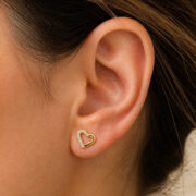 Titanium Flat Back Earrings – Gold Open Heart Zircon Stud - worn on one ear