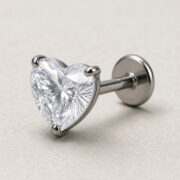 Titanium Flat Back Earrings – Clear Zircon Heart Stud - back and hardware detail