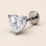 Titanium Flat Back Earrings – Clear Zircon Heart Stud - product view