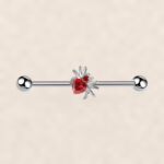 G23 Titanium Spider Crystal Industrial Barbell Earring on warm ivory background