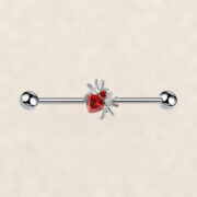 G23 Titanium Spider Crystal Industrial Barbell Earring on warm ivory background